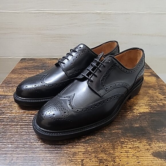 Polo Ralph Lauren Brenton Men’s 8.5 Black Leather Wingtip Oxfords New Condition main image 13